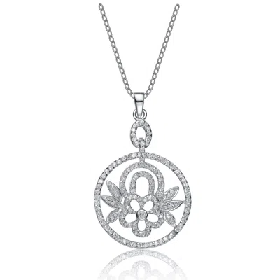 Genevive Jewelry Women's White / Silver Sterling Silver Cubic Zirconia Dangling Flower Pendant Necklace In Multi