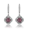 Genevive Jewelry Women's White / Silver Sterling Silver Cubic Zirconia Dark Clover Earrings In Multi