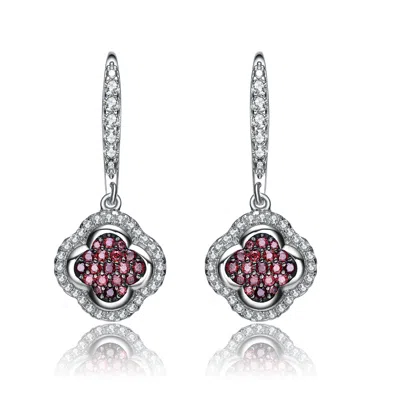 Genevive Jewelry Women's White / Silver Sterling Silver Cubic Zirconia Dark Clover Earrings In Multi