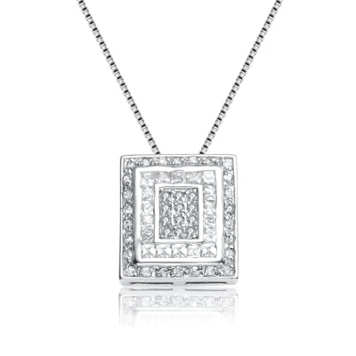 Genevive Jewelry Women's White / Silver Sterling Silver Cubic Zirconia Double Frame Necklace In Multi