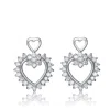 Genevive Jewelry Women's White / Silver Sterling Silver Cubic Zirconia Double Open Heart Earrings In Multi