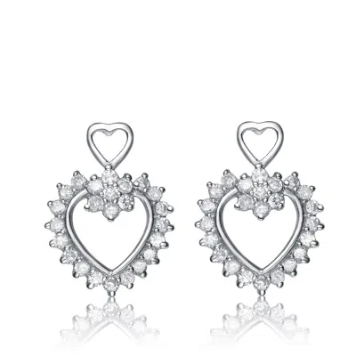 Genevive Jewelry Women's White / Silver Sterling Silver Cubic Zirconia Double Open Heart Earrings In Multi
