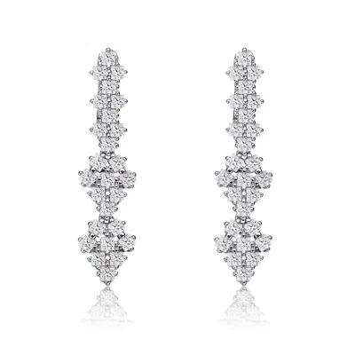 Genevive Jewelry Women's White / Silver Sterling Silver Cubic Zirconia Drop Earrings In Multi