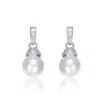 Genevive Jewelry Women's White / Silver Sterling Silver Cubic Zirconia Drop Earrings With Iridiscent Beads In Multi