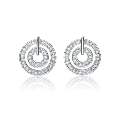 Genevive Jewelry Women's White / Silver Sterling Silver Cubic Zirconia Dual Circle Earrings