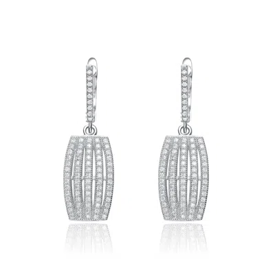 Genevive Jewelry Women's White / Silver Sterling Silver Cubic Zirconia Five Strand Dangle Earrings In Multi