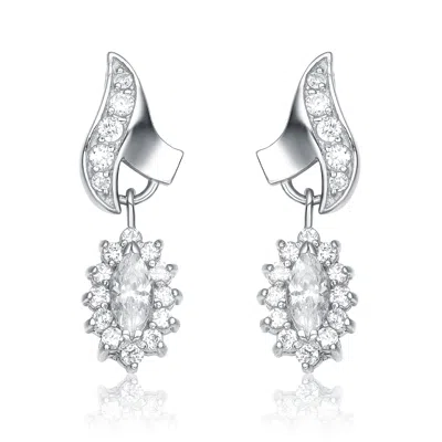 Genevive Jewelry Women's White / Silver Sterling Silver Cubic Zirconia Flame Earrings In Multi