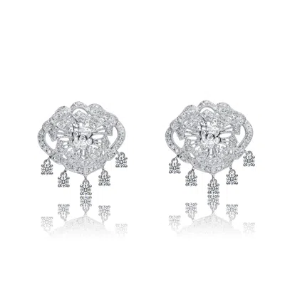 Genevive Jewelry Women's White / Silver Sterling Silver Cubic Zirconia Mini Chandelier Earrings In Multi