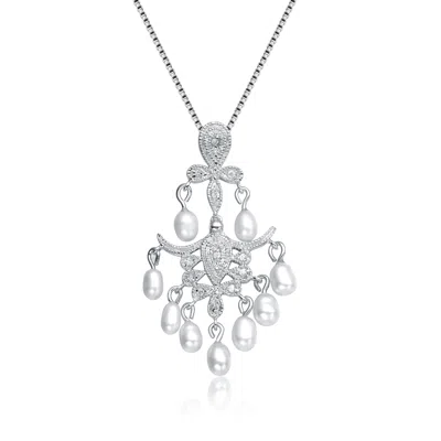 Genevive Jewelry Women's White / Silver Sterling Silver Cubic Zirconia Mini Chandelier Necklace In Multi