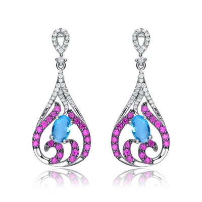 Genevive Jewelry Women's White / Silver Sterling Silver Cubic Zirconia Multi-color Earrings