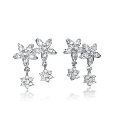 Genevive Jewelry Women's White / Silver Sterling Silver Cubic Zirconia Multi-flower Earrings