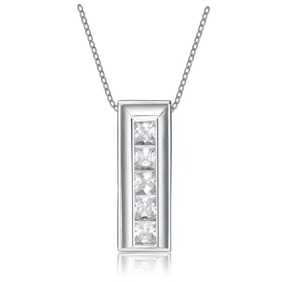 Genevive Jewelry Women's White / Silver Sterling Silver Cubic Zirconia Multi Square Frame Necklace