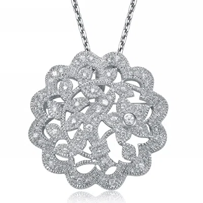 Genevive Jewelry Women's White / Silver Sterling Silver Cubic Zirconia Round Vine Necklace In Multi