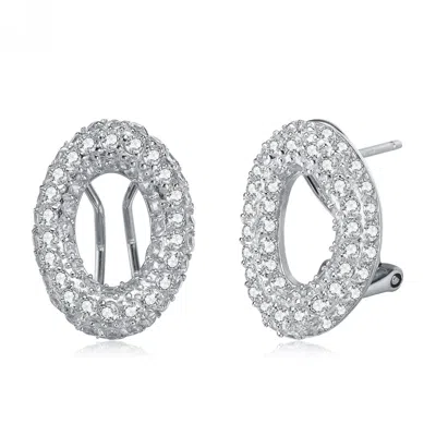 Genevive Jewelry Women's White / Silver Sterling Silver Cubic Zirconia Rounded Stud Earrings In Multi