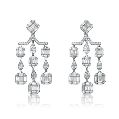 Genevive Jewelry Women's White / Silver Sterling Silver Cubic Zirconia Scale Earrings In Multi