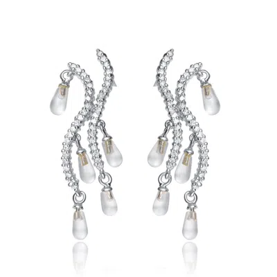 Genevive Jewelry Women's White / Silver Sterling Silver Cubic Zirconia Scribble Earrings In Multi