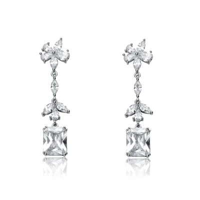 Genevive Jewelry Women's White / Silver Sterling Silver Cubic Zirconia Square Drop Earrings In Multi