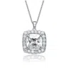 Genevive Jewelry Women's White / Silver Sterling Silver Cubic Zirconia Square Shape Pendant Necklace In Multi