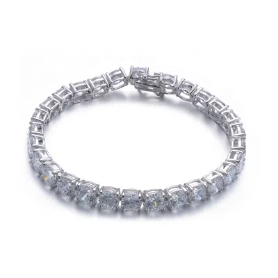 Genevive Jewelry Women's White / Silver Sterling Silver Cubic Zirconia Square Stud Bracelet In Multi