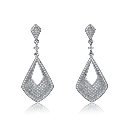 Genevive Jewelry Women's White / Silver Sterling Silver Cubic Zirconia Triangle Drop Earrings In Multi