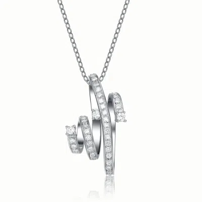 Genevive Jewelry Women's White / Silver Sterling Silver Cubic Zirconia Twirl Necklace In Multi