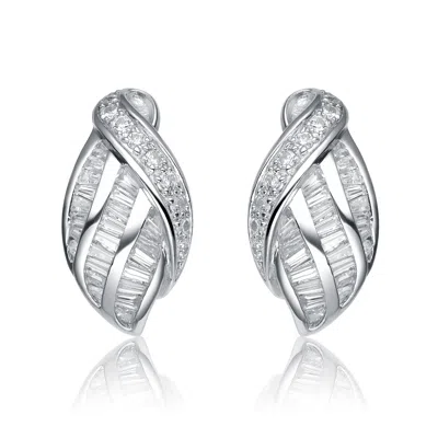 Genevive Jewelry Women's White / Silver Sterling Silver Cubic Zirconia Weaved Earrings In Multi
