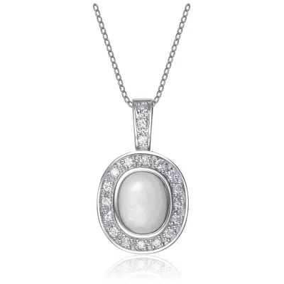 Genevive Jewelry Women's White / Silver Sterling Silver Cubic Zirconia White Stone Pendant Necklace In Multi