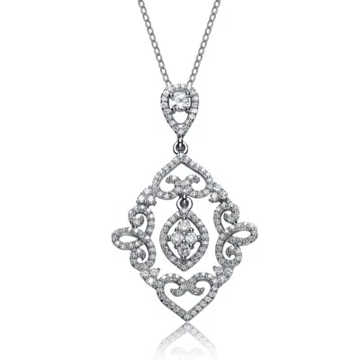 Genevive Jewelry Women's White / Silver Sterling Silver Lace Design Dangling Pendant In Multi
