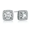 Genevive Jewelry Women's White / Silver Sterling Silver Oval Cubic Zirconia Solitaire With Square Halo Earrings