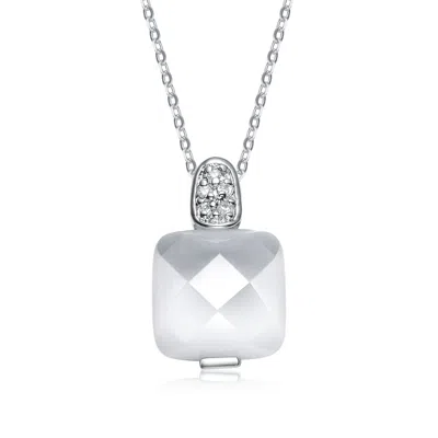 Genevive Jewelry Women's White / Silver Sterling Silver Rectangular Modern Style Pendant In Multi