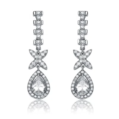 Genevive Jewelry Women's White / Silver Sterling Silver Rhodium Plated Cubic Zirconia Dangle Earrings In Multi