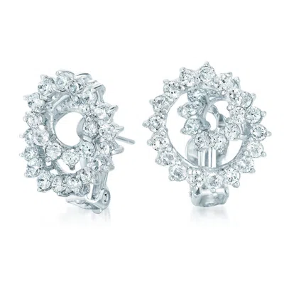 Genevive Jewelry Women's White / Silver Sterling Silver Rhodium Plated Cubic Zirconia Flower Stud Earrings In Multi