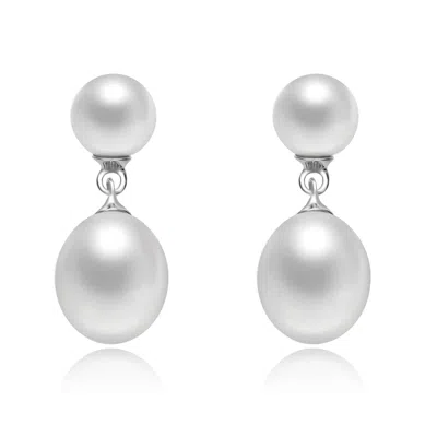 Genevive Jewelry Women's White / Silver Sterling Silver Rhodium Plated White Pearl Drop Earrings In Multi