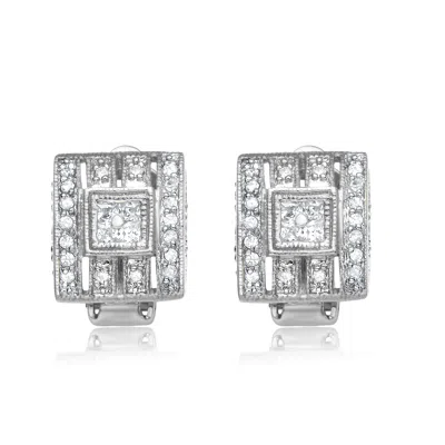 Genevive Jewelry Women's White / Silver Sterling Silver Square Post Earrings In Multi