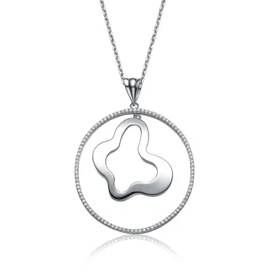 Genevive Jewelry Women's White / Silver Sterling Silver Suspended Open Butterfly Necklace In Multi