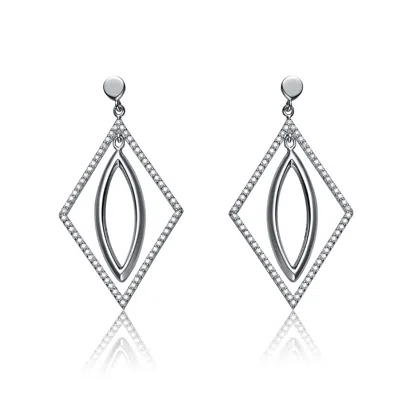 Genevive Jewelry Women's White / Silver Sterling Silver Suspended Oval Earrings In Multi