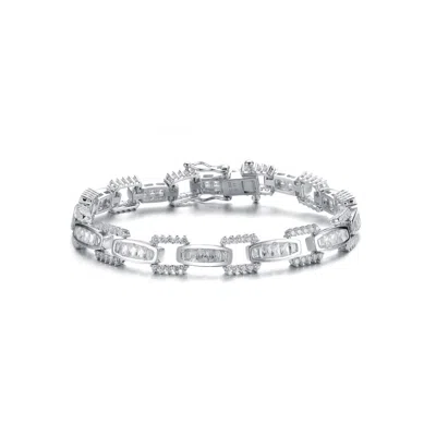 Genevive Jewelry Women's White / Silver Sterling Silver White Cubic Zirconia Link Bracelet In Multi