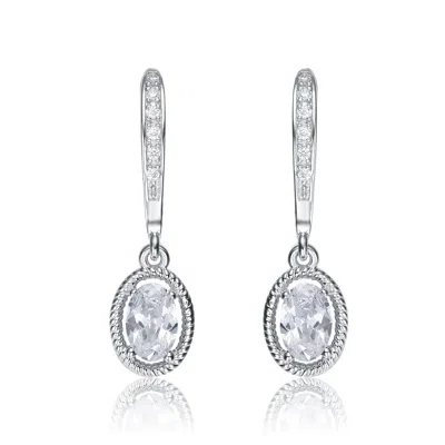 Genevive Jewelry Women's White / Silver Sterling Silver White Cubic Zirconia Oval Dangling Earrings In Multi