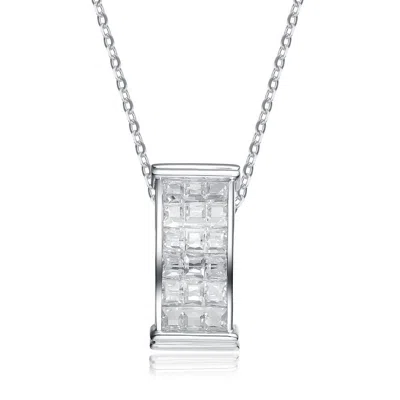 Genevive Jewelry Women's White / Silver Sterling Silver White Cubic Zirconia Rectangular Frame Pendant In Metallic