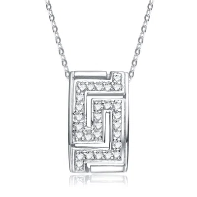 Genevive Jewelry Women's White / Silver Sterling Silver White Cubic Zirconia Square Pendant In Multi