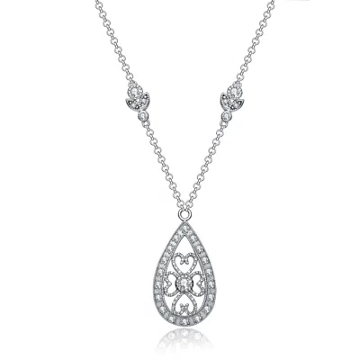 Genevive Jewelry Women's White / Silver Sterling Silver White Cubic Zirconia Stone Heart Necklace In Multi