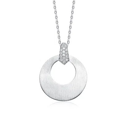 Genevive Jewelry Women's White / Silver Sterling Silver White Cubic Zirconia Stones Oval Pendant In Multi