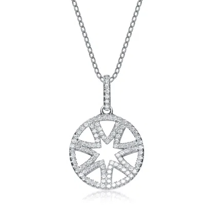 Genevive Jewelry Women's White / Silver Sterling Silver White Cubic Zirconia Stones Sun Circular Pendant In Multi