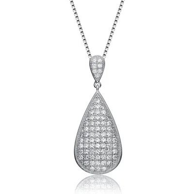 Genevive Jewelry Women's White / Silver Sterling Silver White Cubic Zirconia Teardrop Design Pendant In Multi