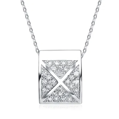 Genevive Jewelry Women's White / Silver Sterling Silver White Cubic Zirconia X Shape Pendant In Multi