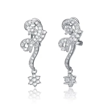 Genevive Jewelry Women's White / Silver Sterling Silver White Gold Plated With Clear Cubic Zirconia Filigree Earrings In Multi