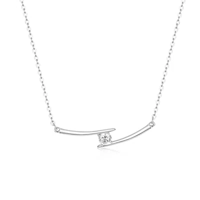Genevive Jewelry Women's White / Silver Sterling Silver With Cubic Zirconia Solitaire Double Bar Pendant Necklace In Multi