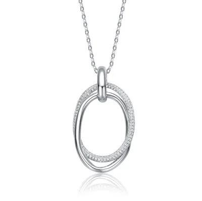 Genevive Jewelry Women's White / Silver White Gold Plated Sterlig Silver With Cubic Zirconia Double Entwined Oval Ete In Multi
