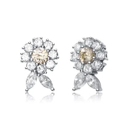 Genevive Jewelry Women's White / Silver / Yellow Cubic Zirconia Sterling Silver White Gold Plated Lemon Flower Design In Multi