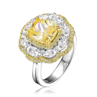 Genevive Jewelry Women's White / Silver / Yellow Sterling Silver Two Tone Cubic Zirconia Triple Halo Ring In Multi